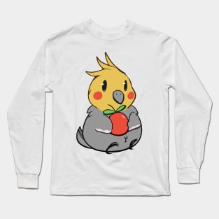 Cute Cockatiel Snacking on Fresh Apple Long Sleeve T-Shirt